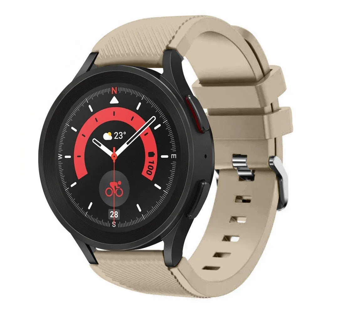 Twill Silicone Strap, beige, on a watch, 3/4 front view