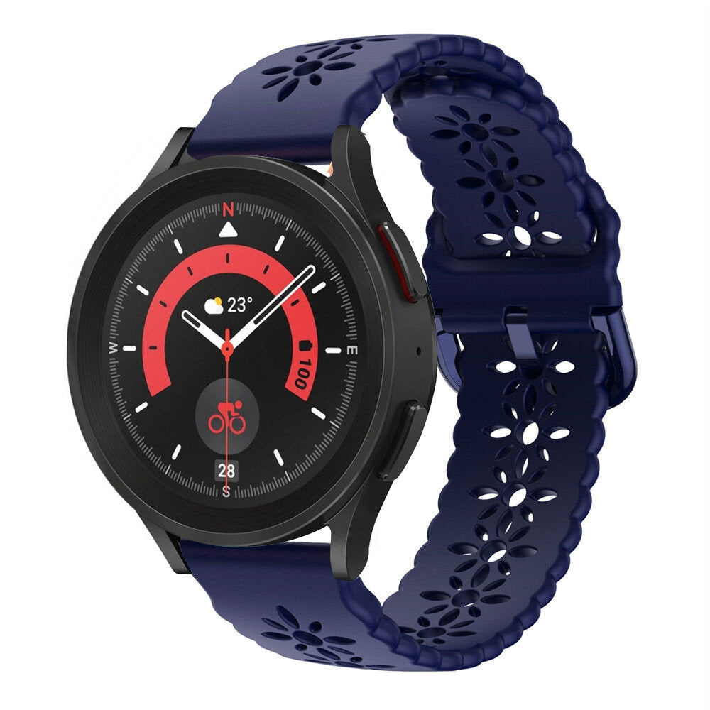 Patterned Silicone Strap, dark blue, on a watch, 3/4 front view