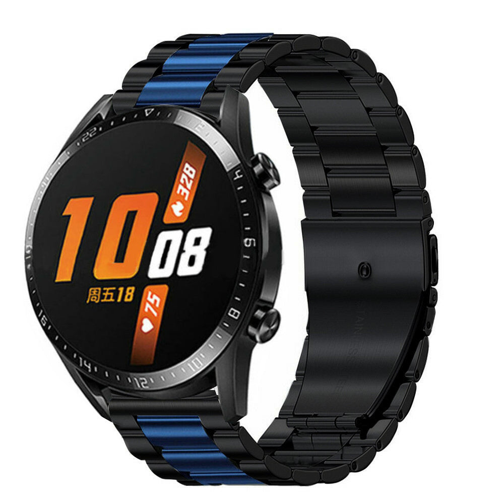 Steel Strap, black/blue, on a watch, 3/4 front view