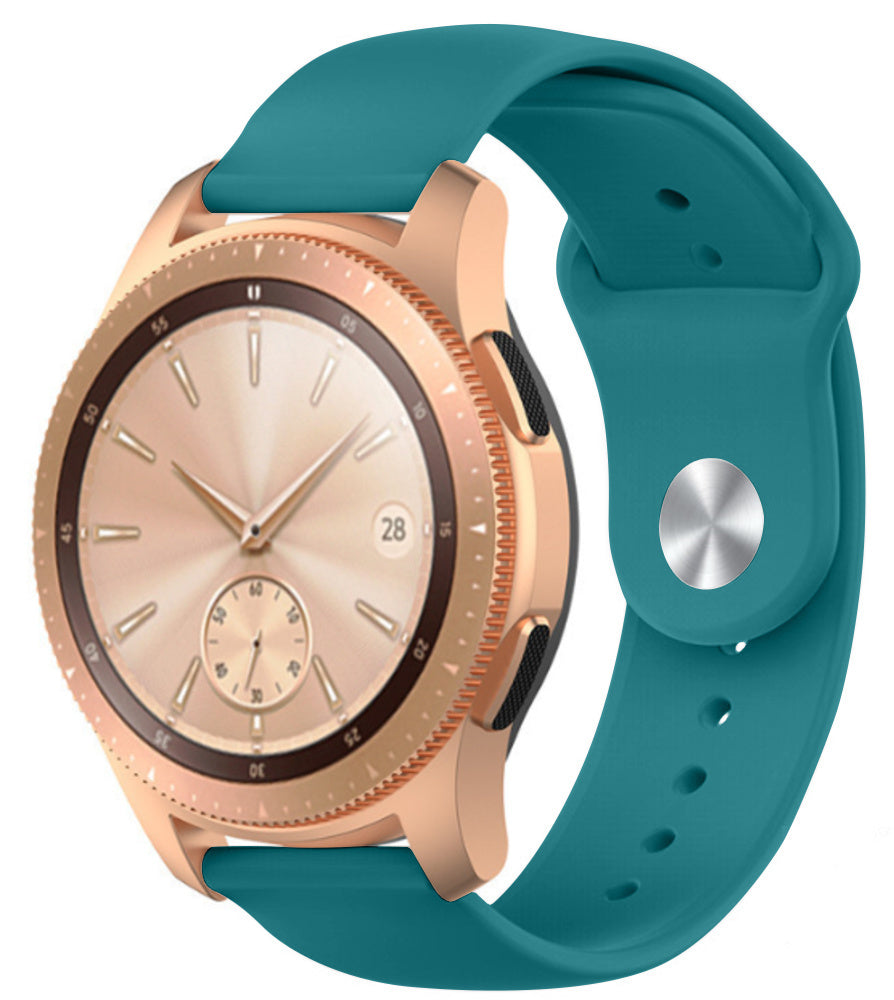 Silicone Sport Strap, green-blue, on a watch, 3/4 front view