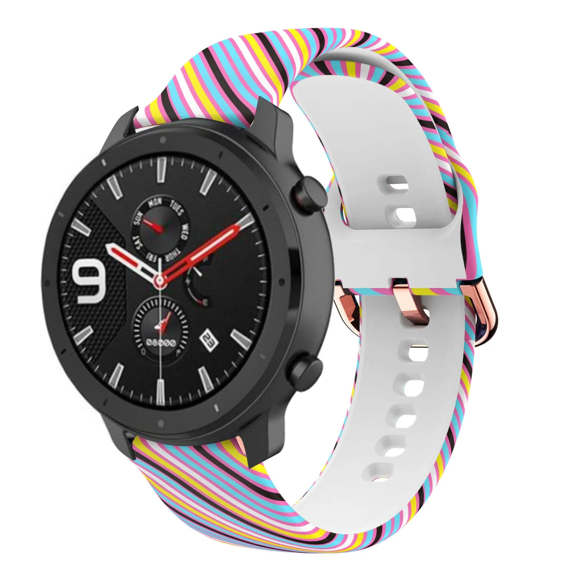 Print Silicone Strap, on a watch, 3/4 front view