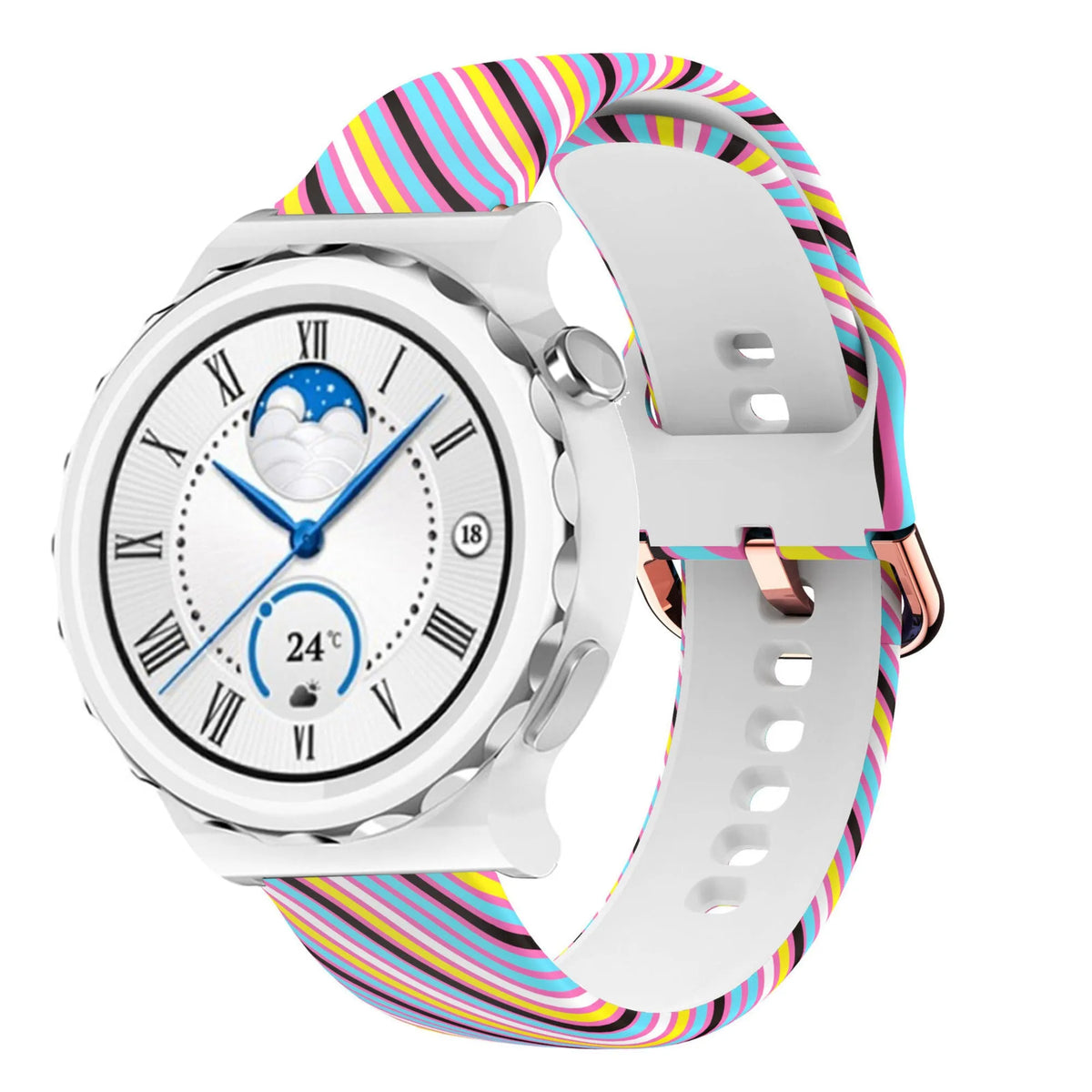 Print Silicone Strap, on a watch, 3/4 front view