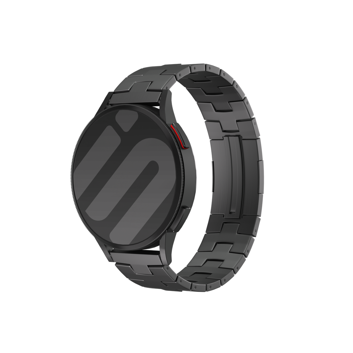 Titanium Grain Strap (Flat Clasp), graphite, on a watch, 3/4 front view