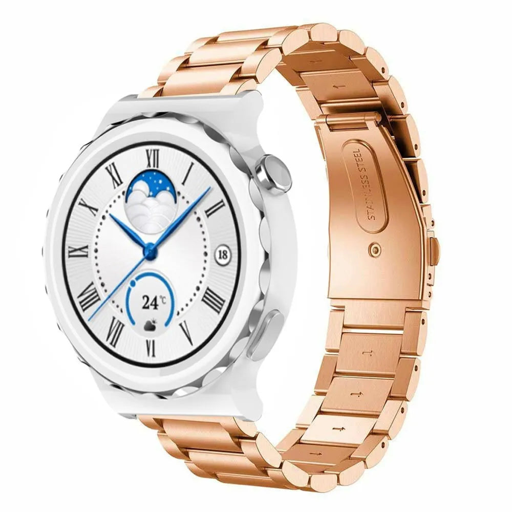 Steel Strap, rose gold, on a watch, 3/4 front view