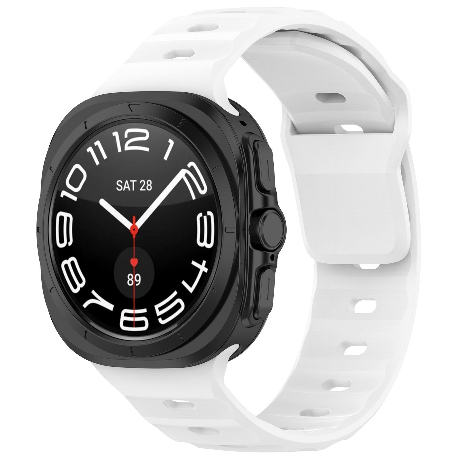 Outdoor Silicone Strap, white, on a watch, 3/4 front view