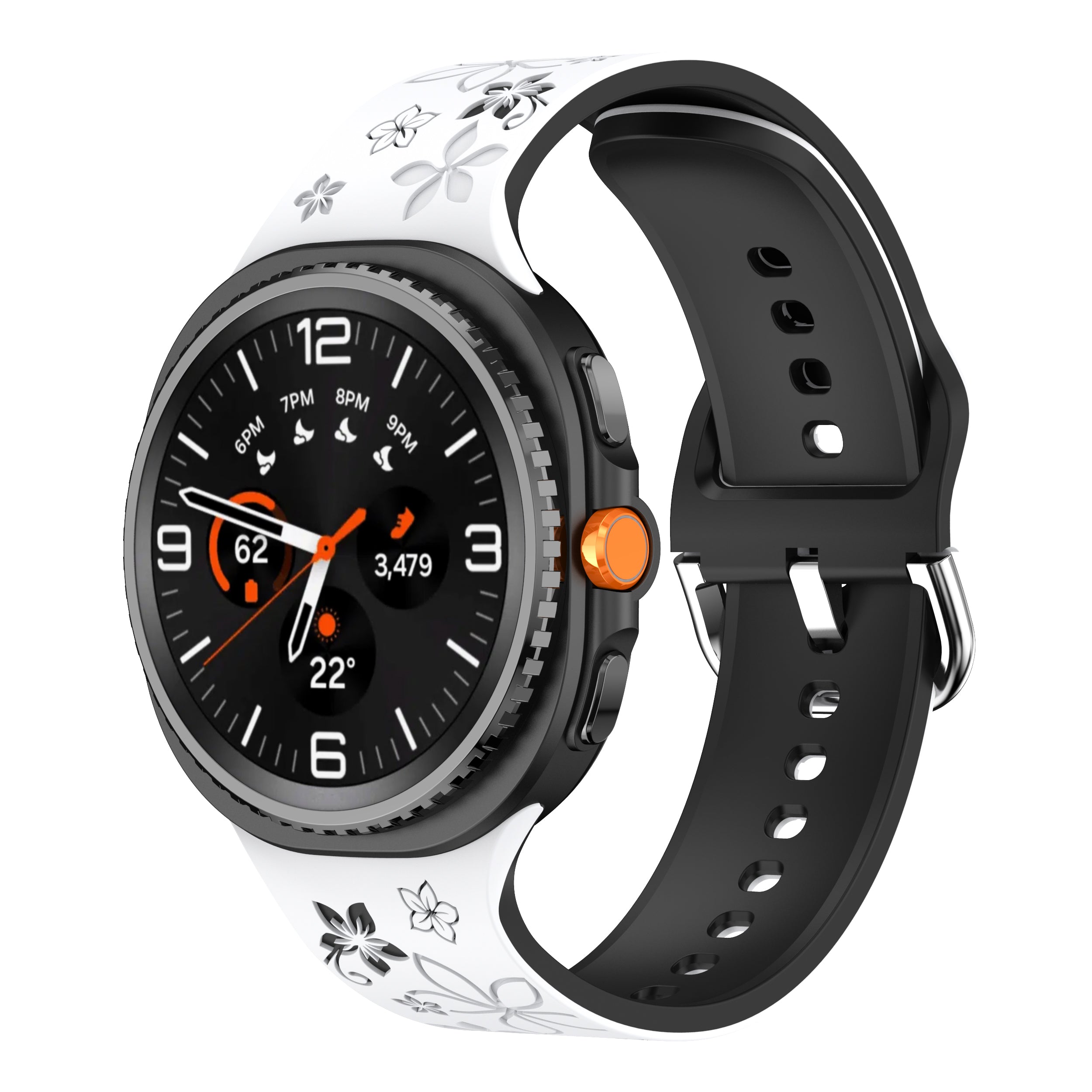 Samsung Galaxy Watch 8 Classic Flower Silicone Strap (White/Black)