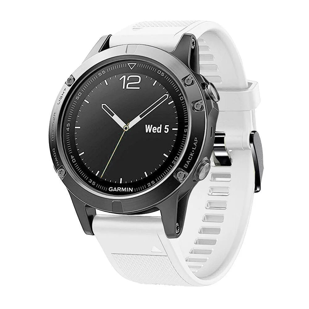 Silicone Strap, white, on a watch, 3/4 front view