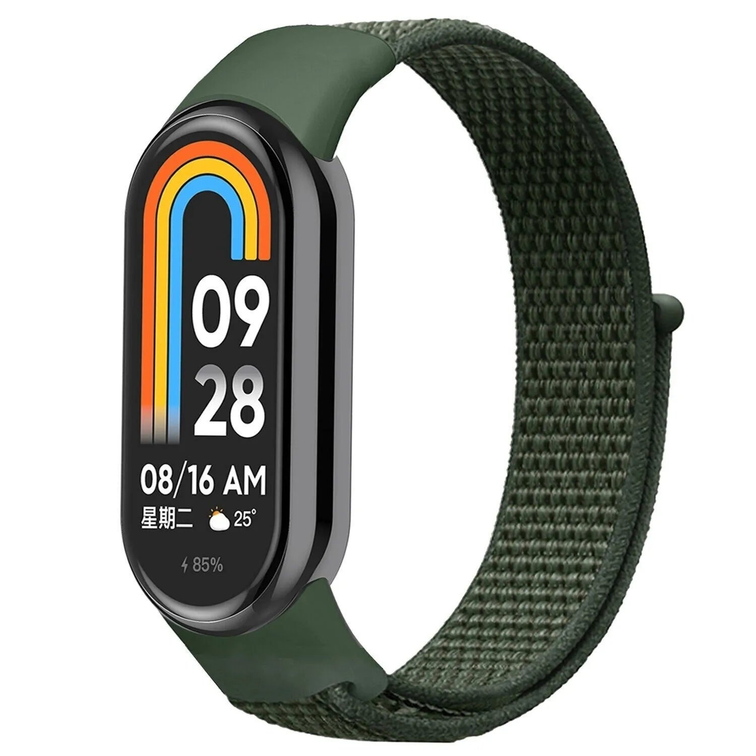 Nylon Strap, army green, on a watch, 3/4 front view
