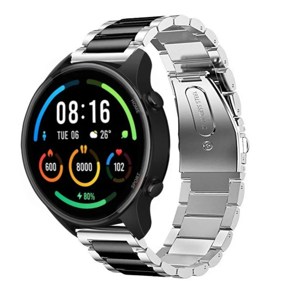 Steel Strap, silver/black, on a watch, 3/4 front view