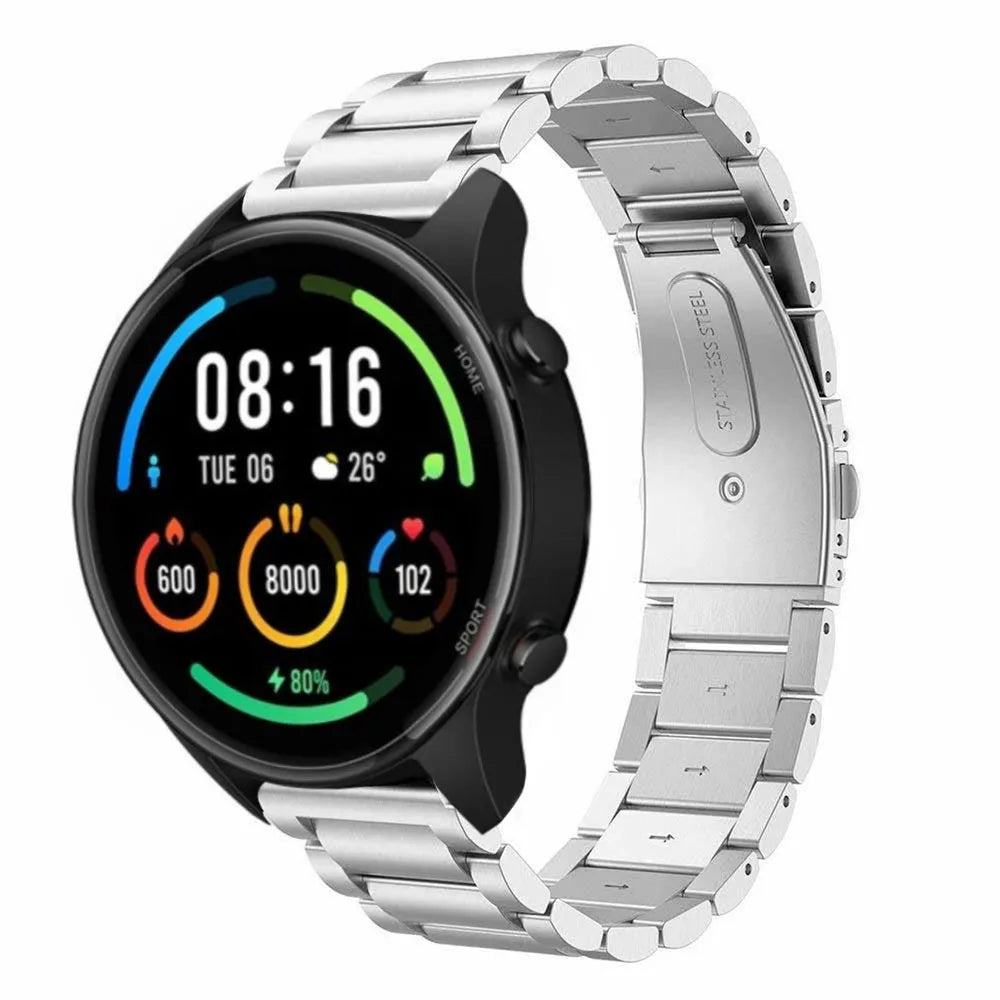 Steel Strap, silver, on a watch, 3/4 front view