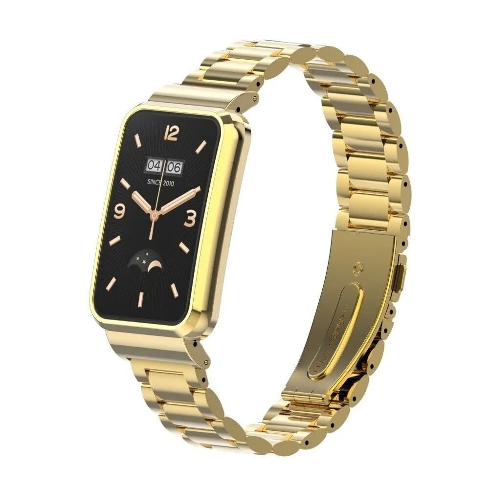 Steel Strap, gold, on a watch, 3/4 front view