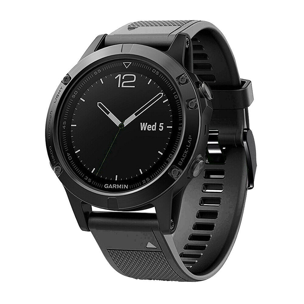 Silicone Strap, black, on a watch, 3/4 front view