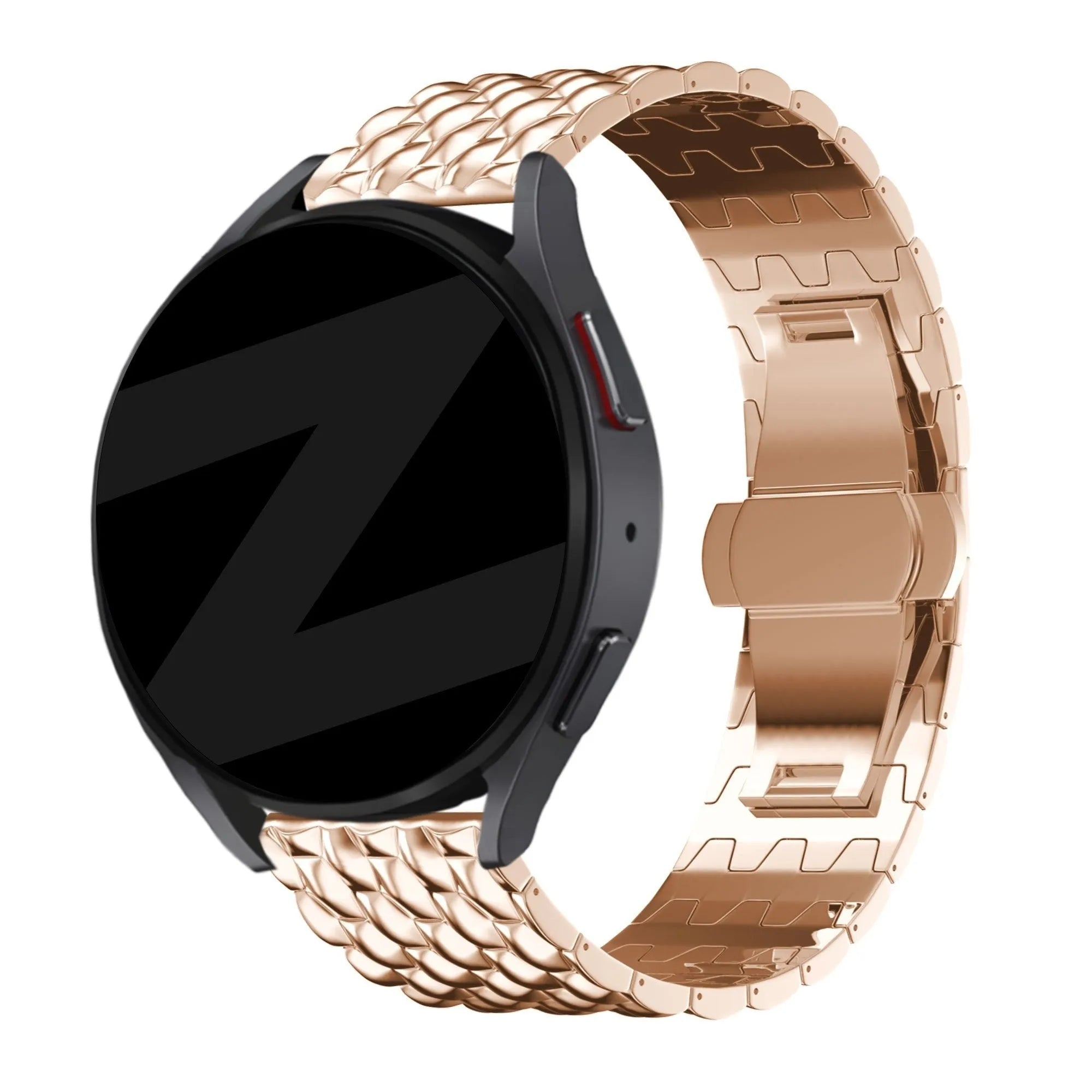 Steel Strap 'Dragon', rose gold, on a watch, 3/4 rear view