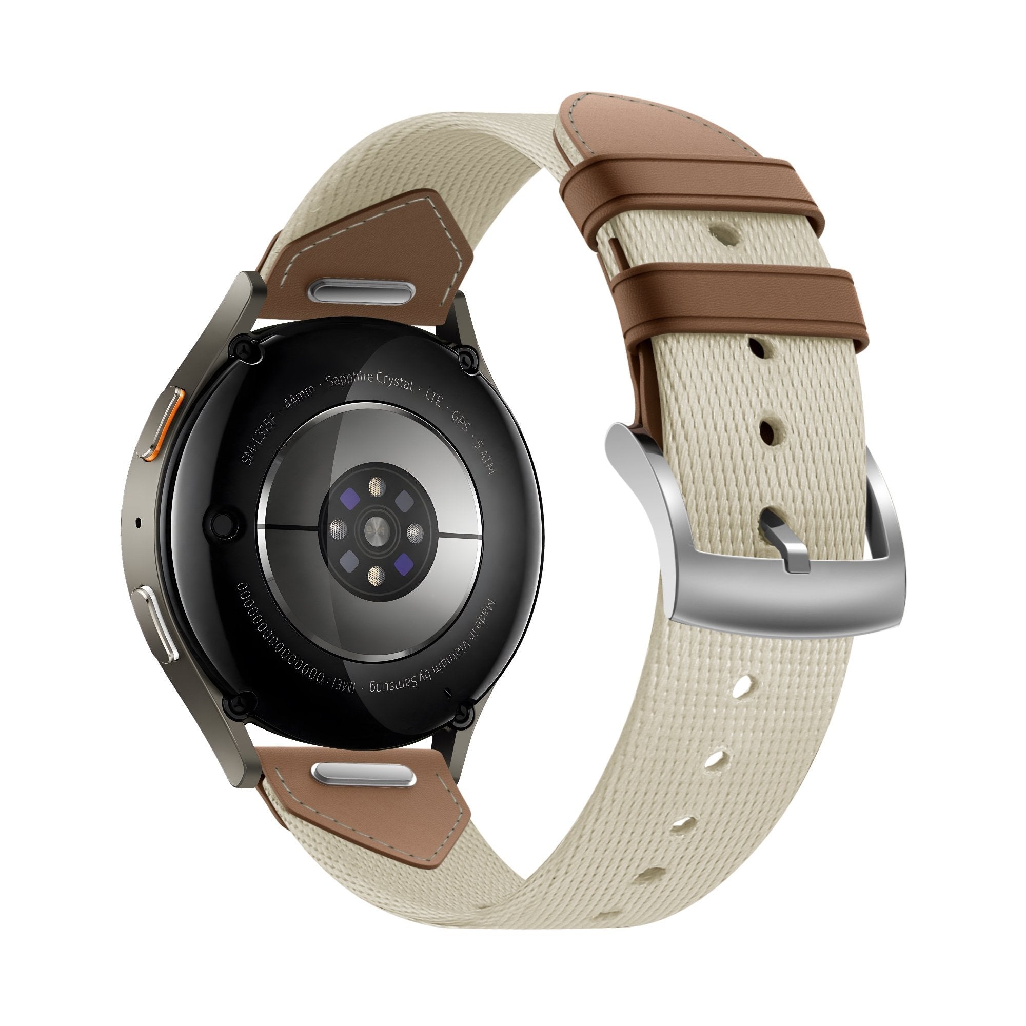 Bandz Withings Steel HR - 36mm Leather Hybrid Strap 'Easy Fit' (Beige/Brown)