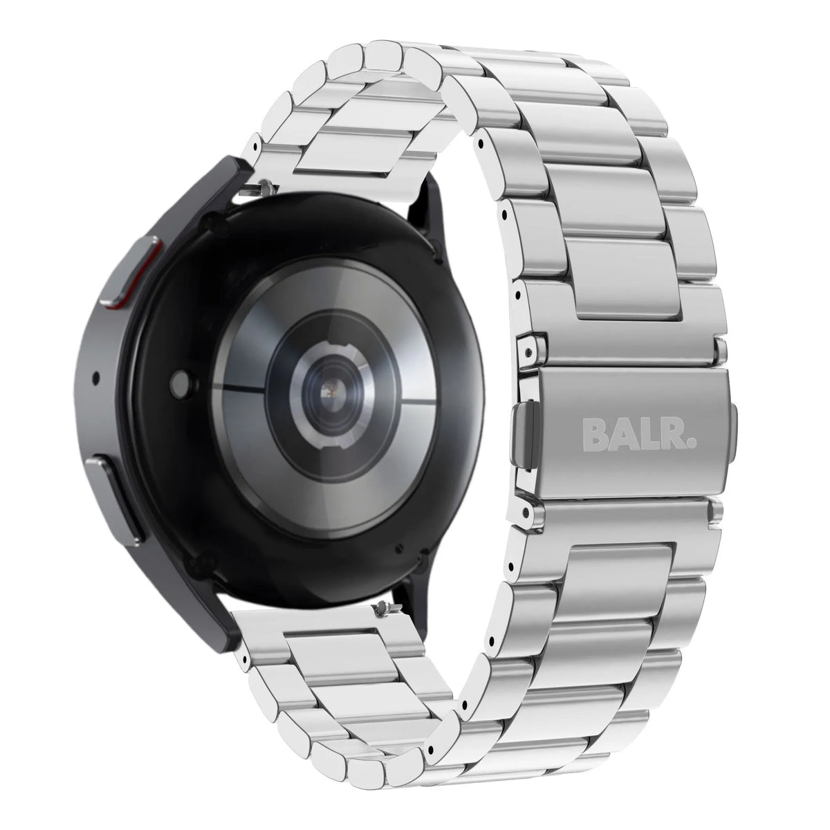 Steel Strap, silver, on a watch, 3/4 rear view