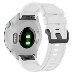 Buckled Silicone Strap, white, on a watch, 3/4 rear view