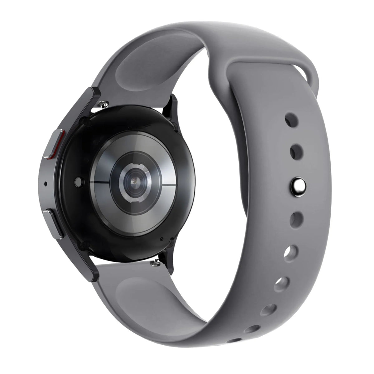 Silicone Sport Strap 'Deluxe', grey, on a watch, 3/4 rear view