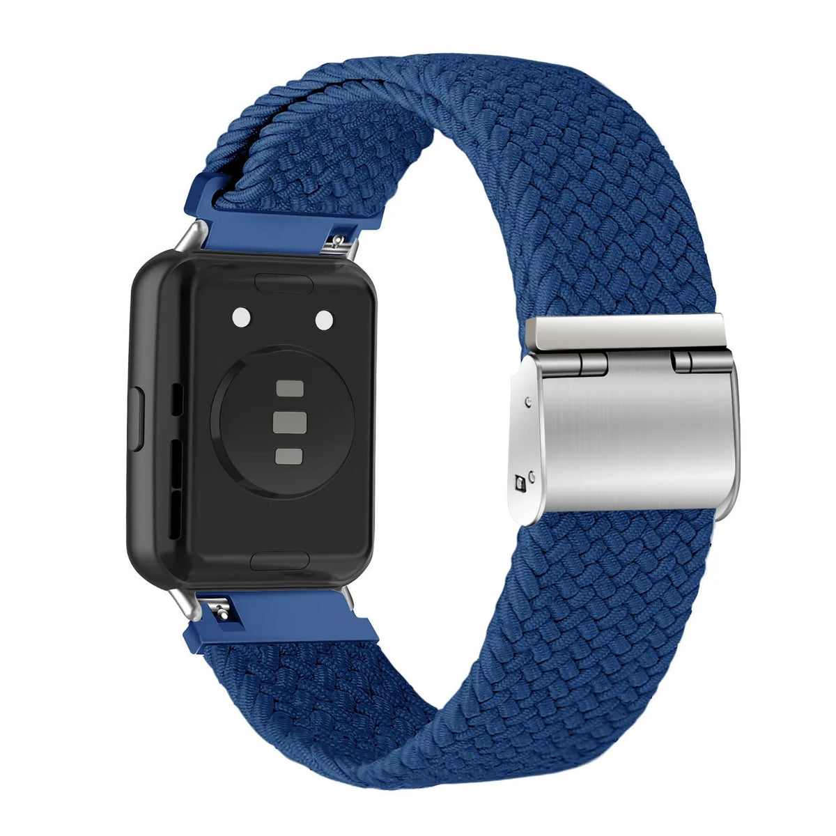 Nylon Adjustable Braided Strap, blue, on a watch, 3/4 rear view