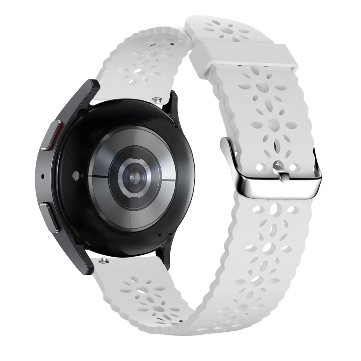Silicone Strap with Cutouts, white, on a watch, 3/4 rear view