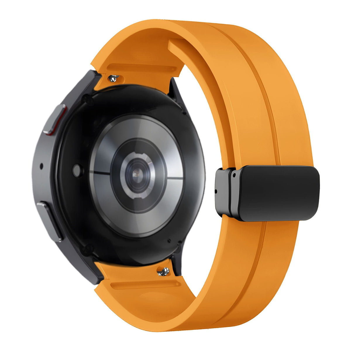 D-Buckle Silicone Strap, yellow, on a watch, 3/4 rear view