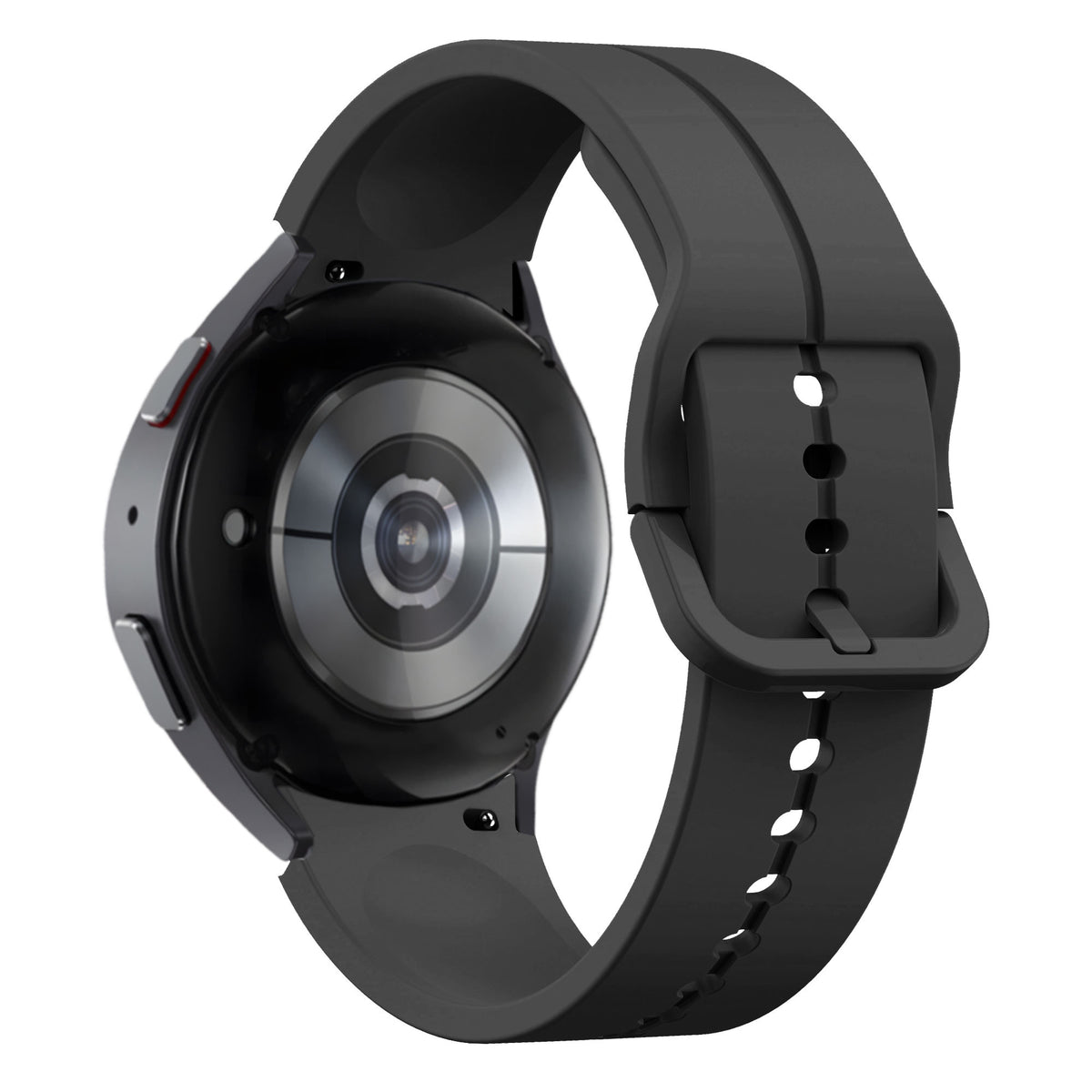 Silicone Strap 'Extreme', black, on a watch, 3/4 rear view