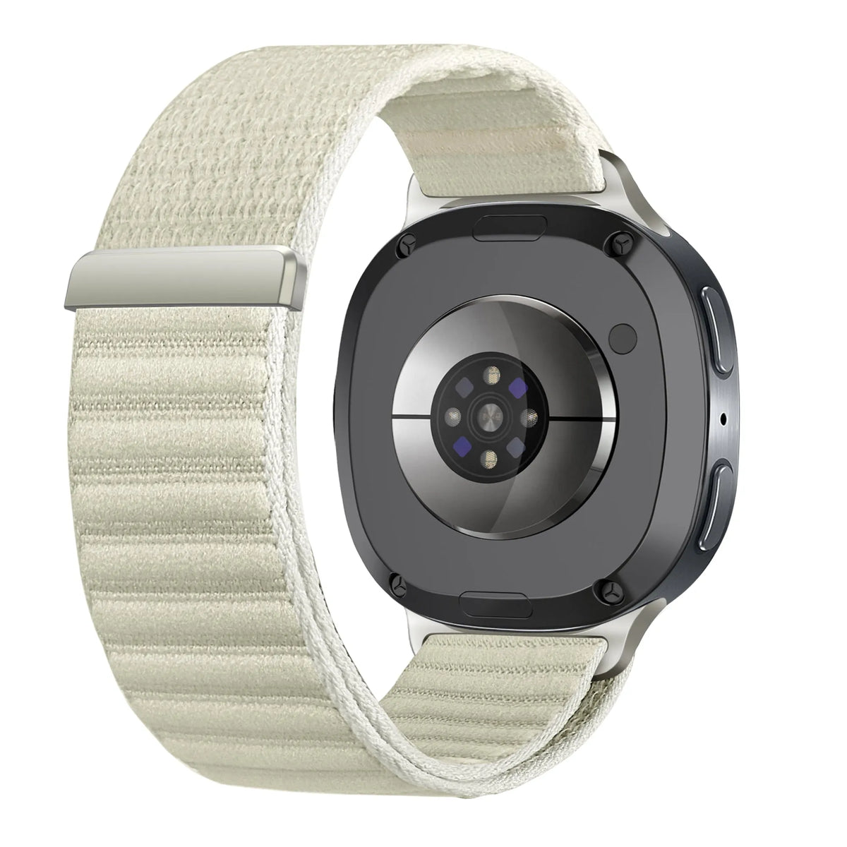 Wave Nylon Strap, starlight, on a watch, 3/4 rear view