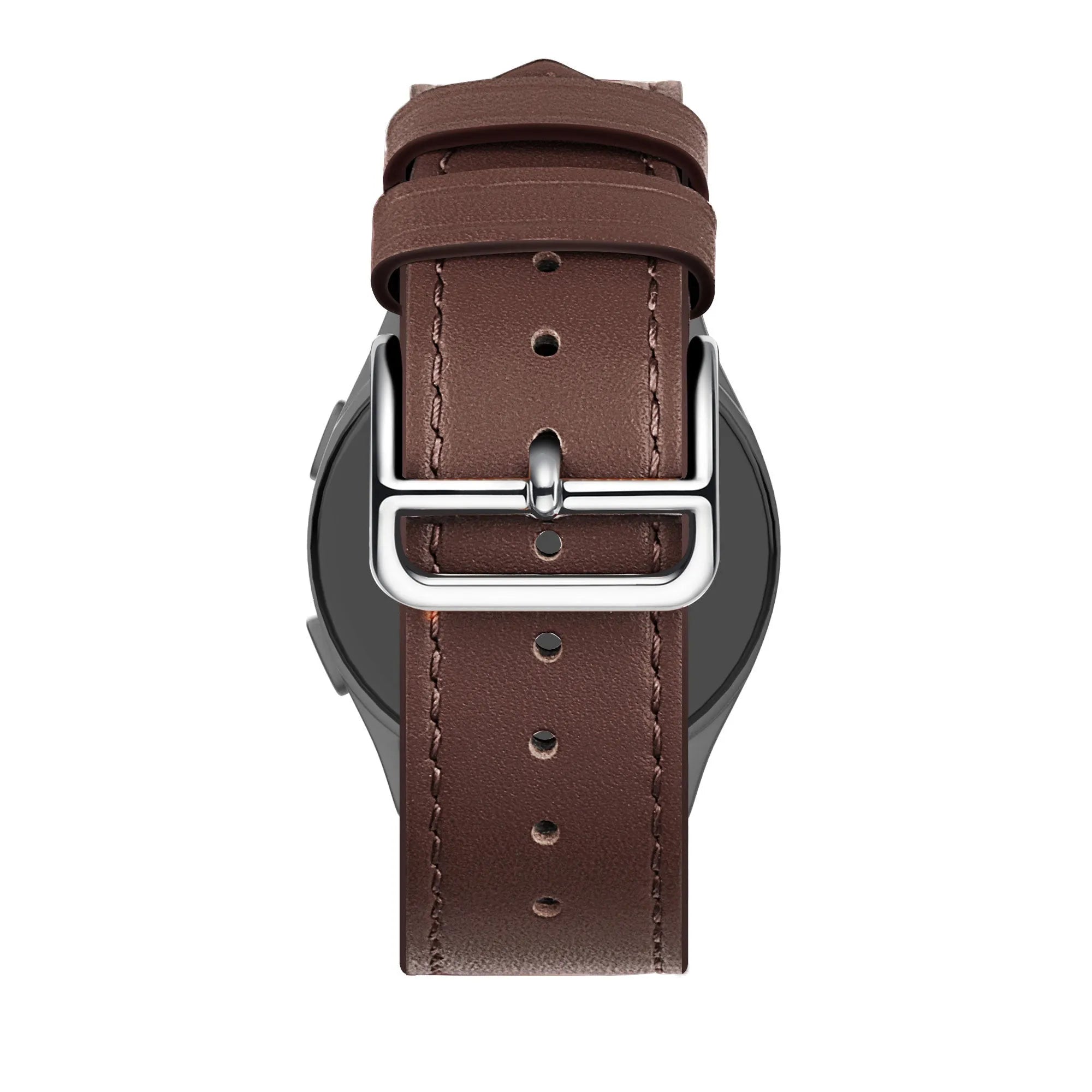 Leather Strap 'Deluxe', brown, on a watch, 3/4 rear view