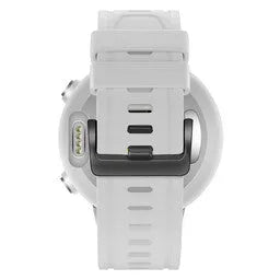 Buckled Silicone Strap, white, on a watch, 3/4 rear view