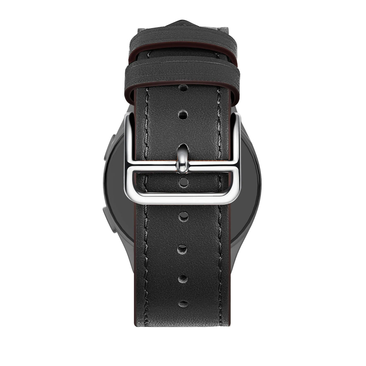 Leather Strap 'Deluxe', black, on a watch, 3/4 rear view