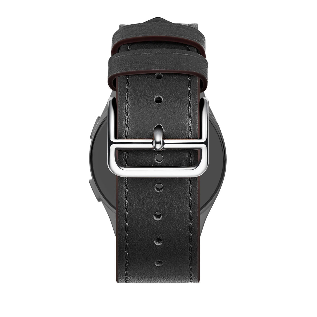 Leather Strap 'Deluxe', black, on a watch, 3/4 rear view