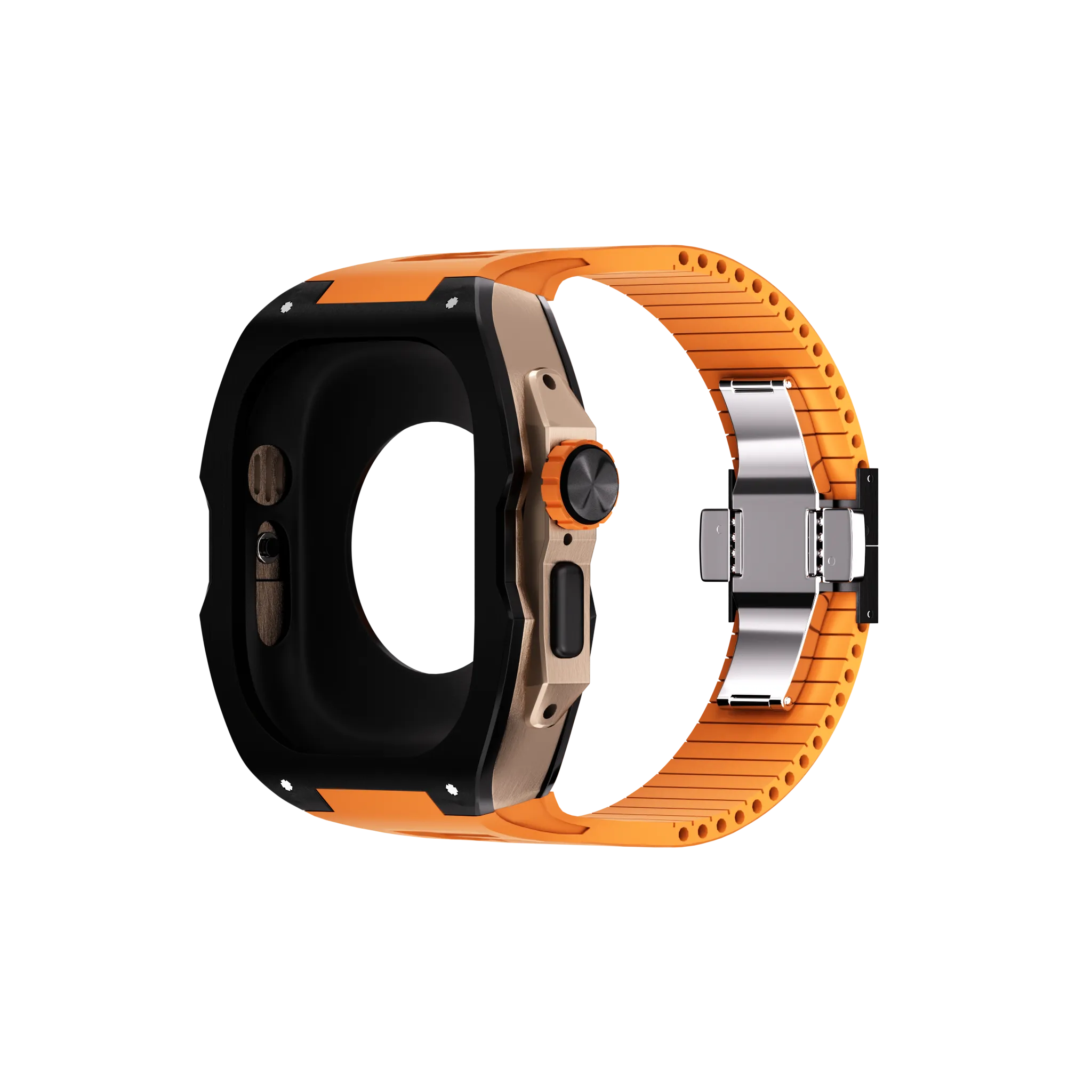 Reqior Apple Watch Ultra Case with Rubber Strap (Black/Orange)