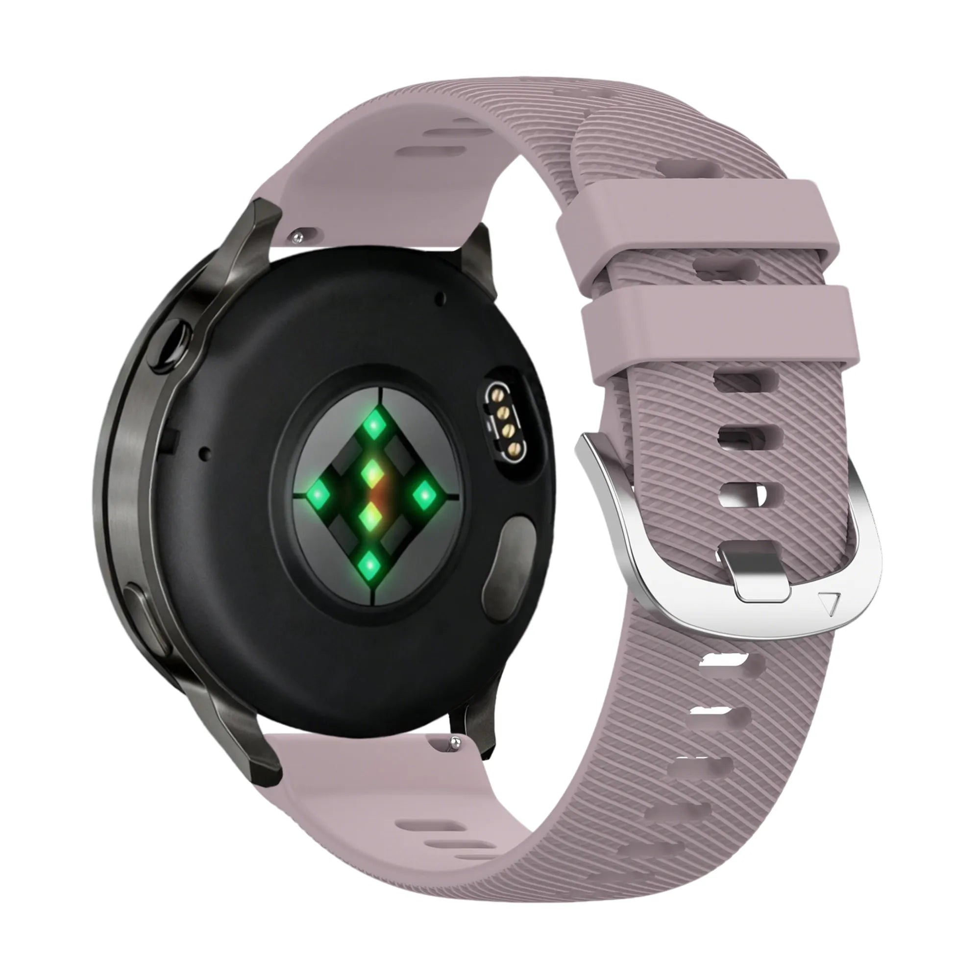 Silicone Strap 'Deluxe', lavender, on a watch, 3/4 rear view