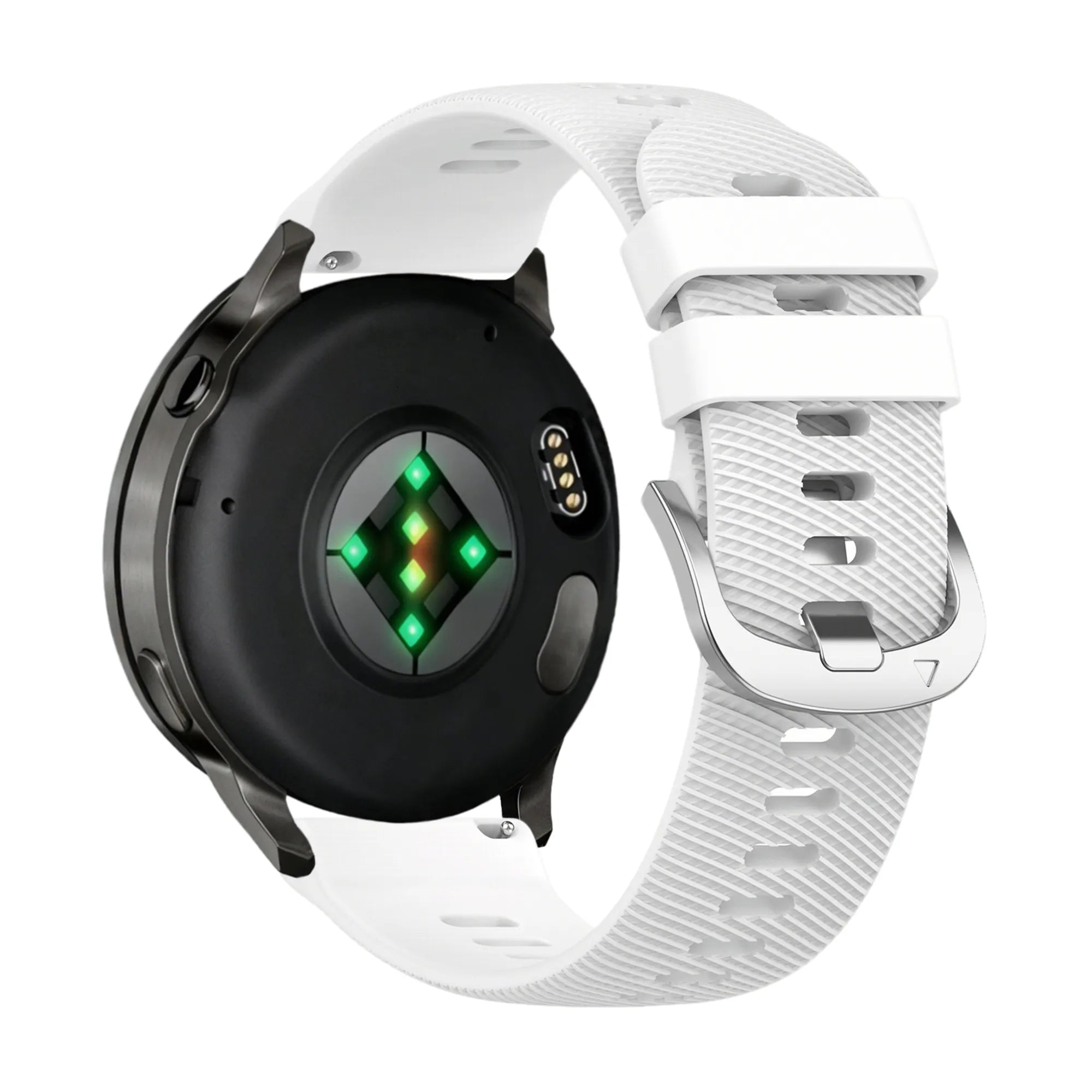 Silicone Strap 'Deluxe', white, on a watch, 3/4 rear view
