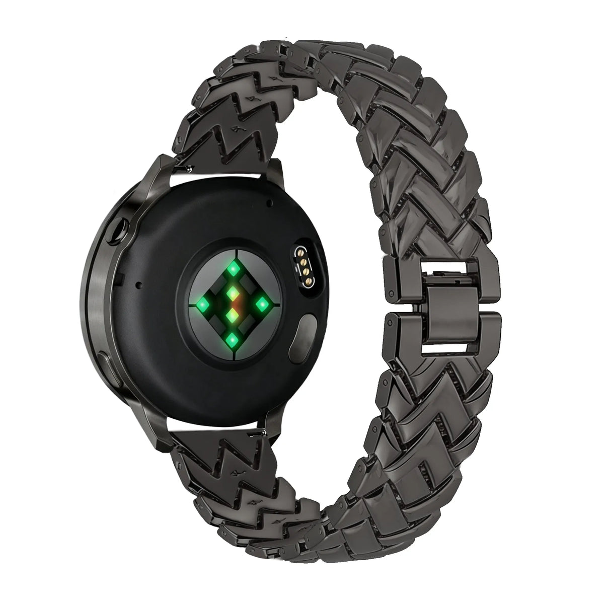 Metal Strap 'V-Type', black, on a watch, 3/4 rear view