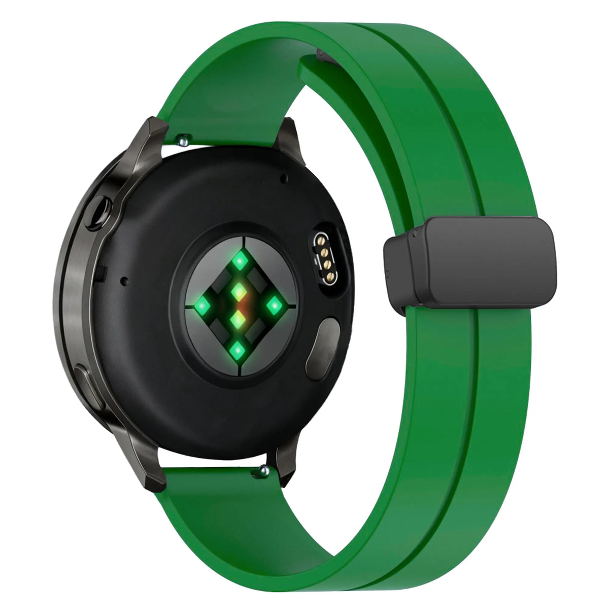 D-Buckle Silicone Strap, green, on a watch, 3/4 rear view