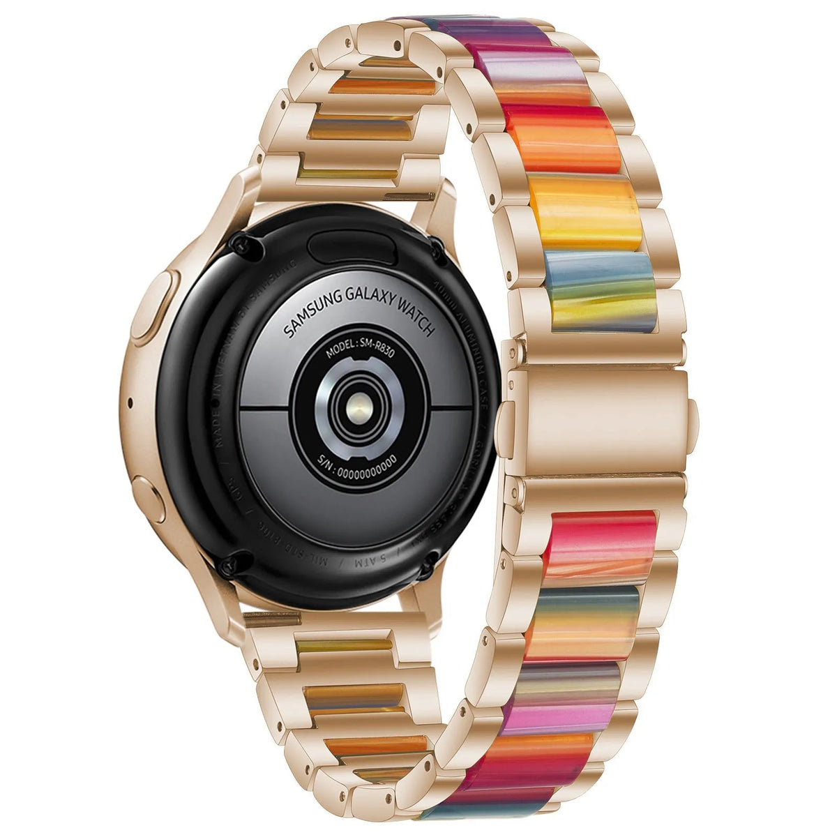 Steel Resin Strap, rose gold/colourful, on a watch, 3/4 rear view