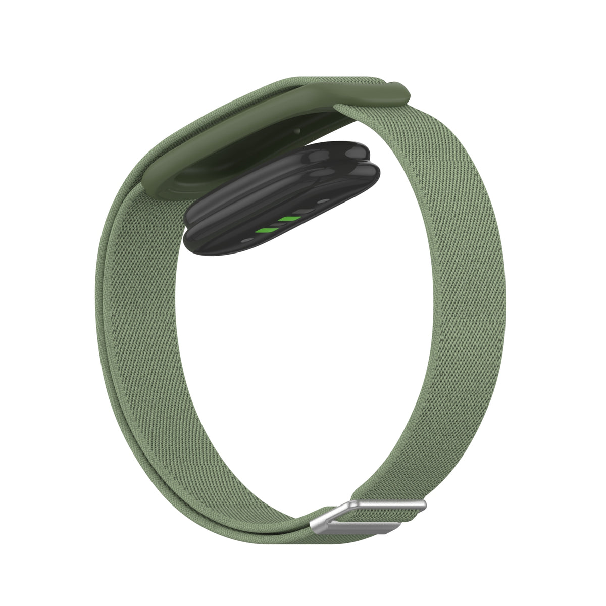 Nylon Elastic Biceps Bracelet, dark green, on a watch, 3/4 rear view