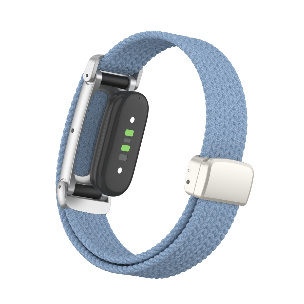 Nylon Braided Strap with D-Buckle, mist blue, on a watch, 3/4 rear view