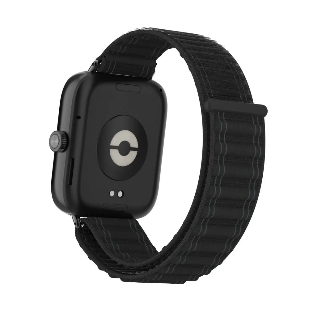 Wave Nylon Strap, black, on a watch, 3/4 rear view