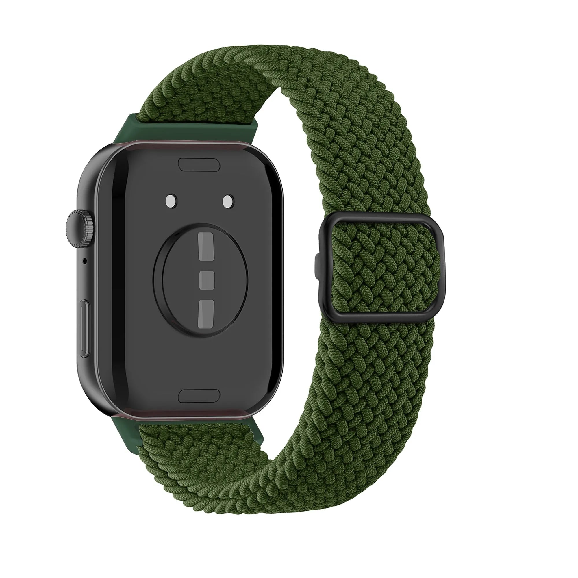 Nylon Adjustable Braided Strap, black, on a watch, 3/4 rear view