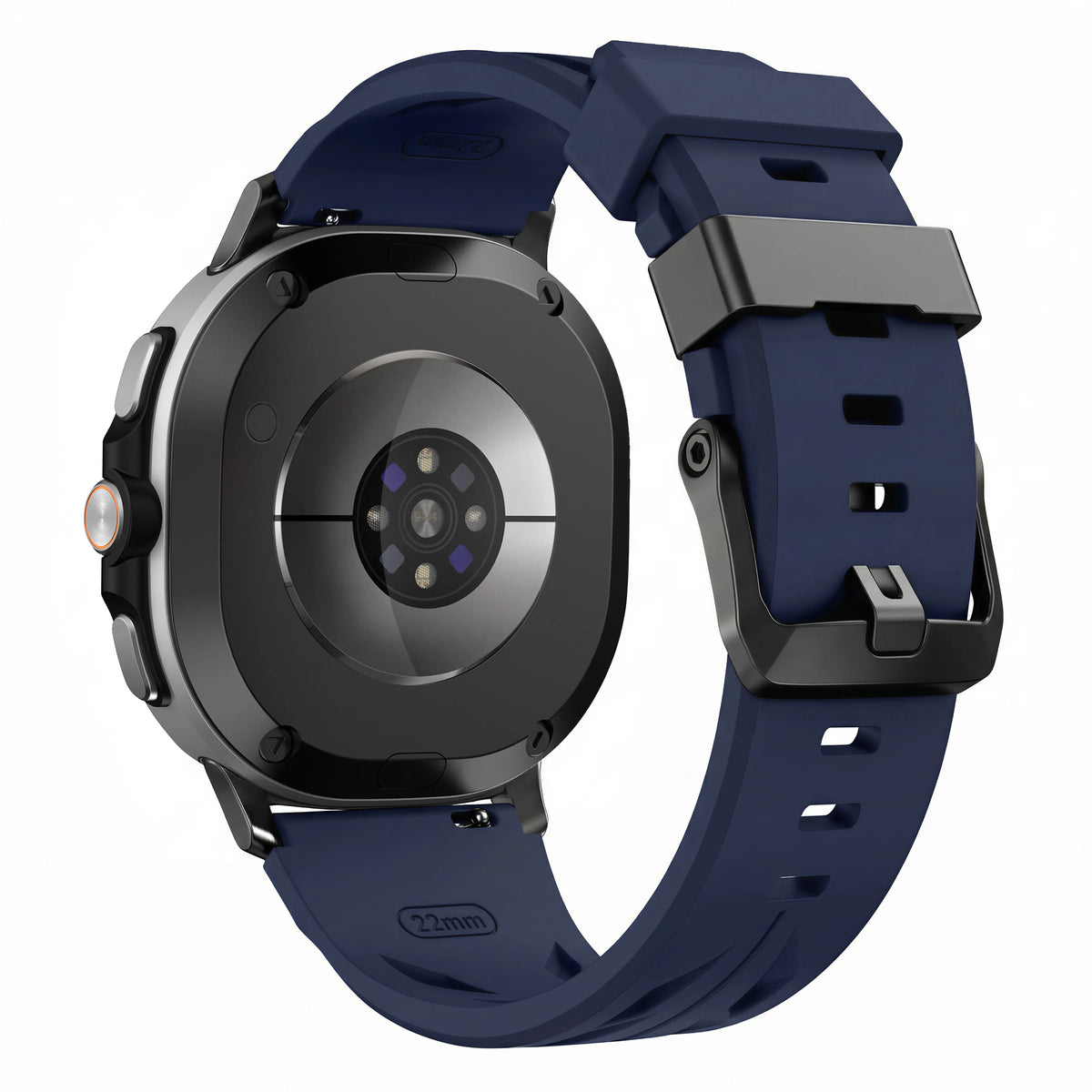 Race Silicone Strap, dark blue, on a watch, 3/4 rear view
