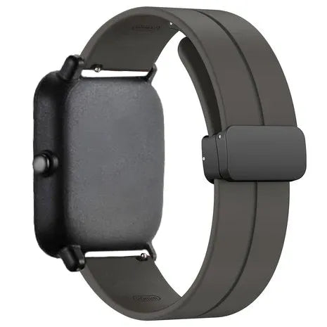 D-Buckle Silicone Strap, dark grey, on a watch, 3/4 rear view
