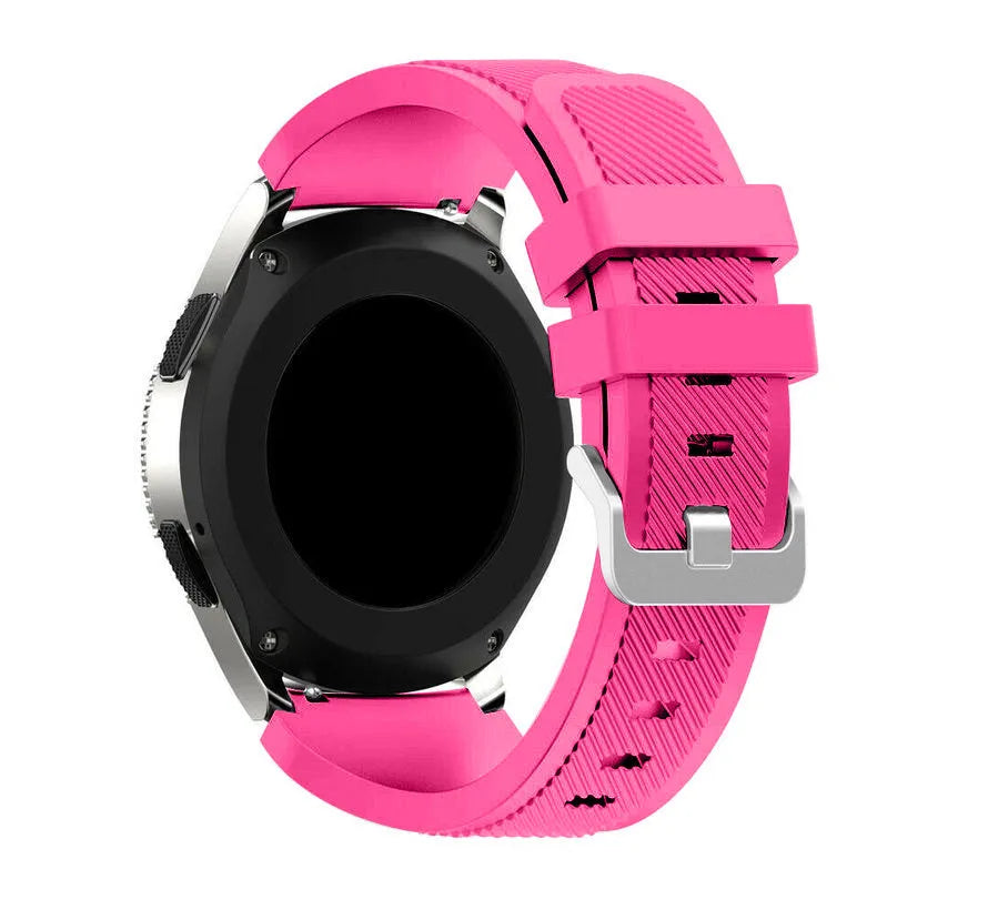 Twill Silicone Strap, bright pink, on a watch, 3/4 rear view