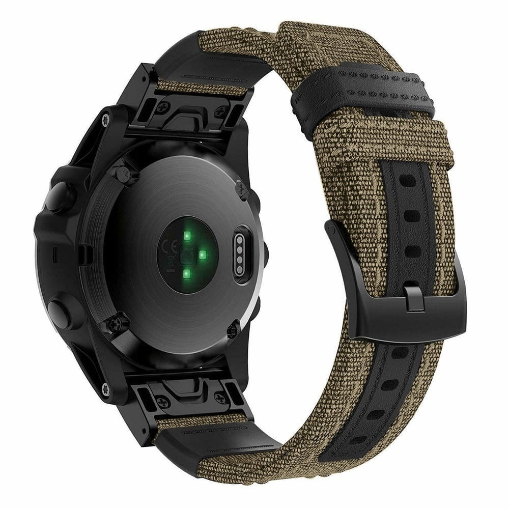 Nylon Hybrid Strap, beige, on a watch, 3/4 rear view