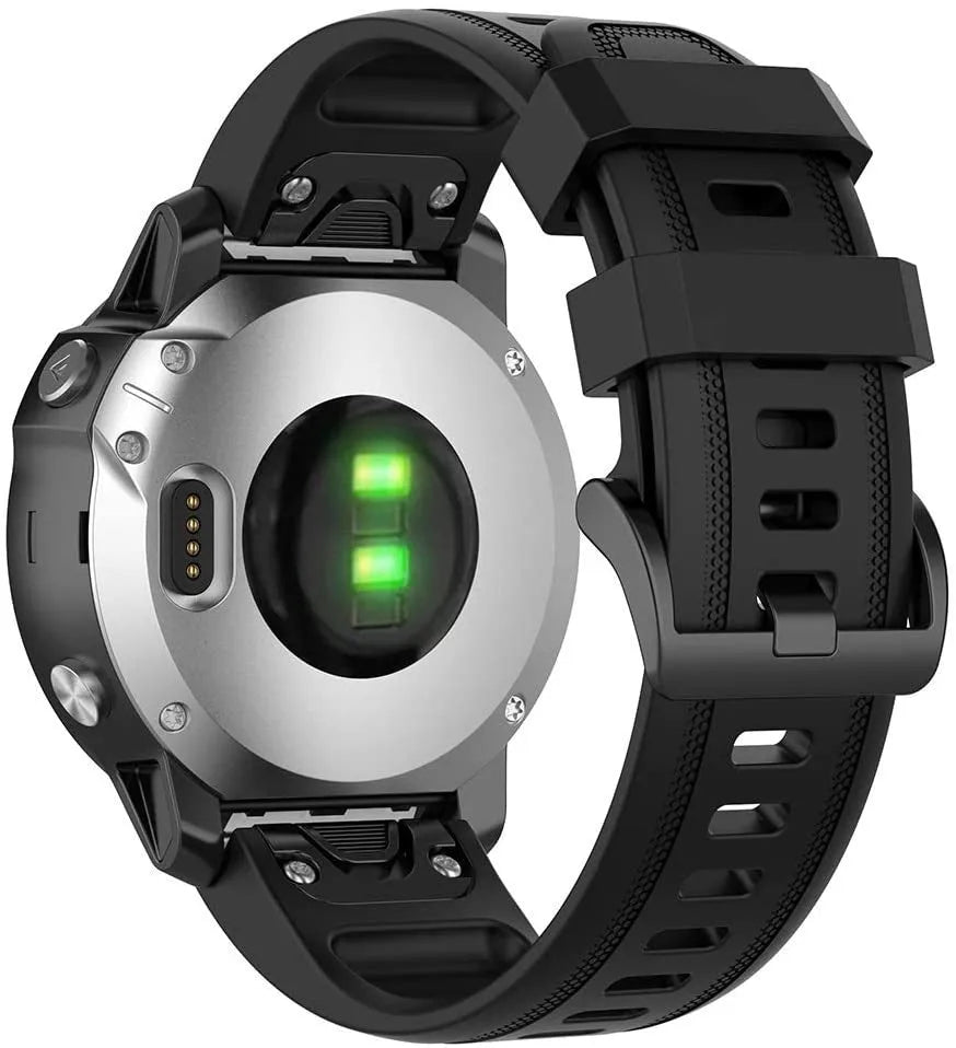 Silicone Strap, black, on a watch, 3/4 rear view
