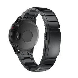 Metal Strap, black, on a watch, 3/4 rear view