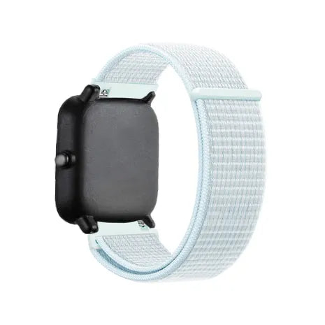 Nylon Strap, light cyan, on a watch, 3/4 rear view