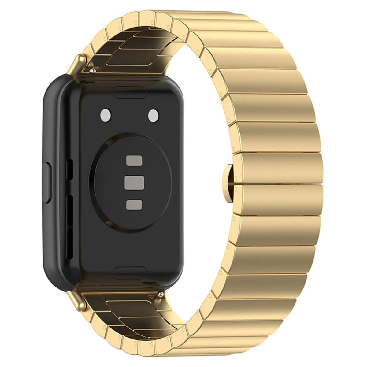 Metal Strap, gold, on a watch, 3/4 rear view