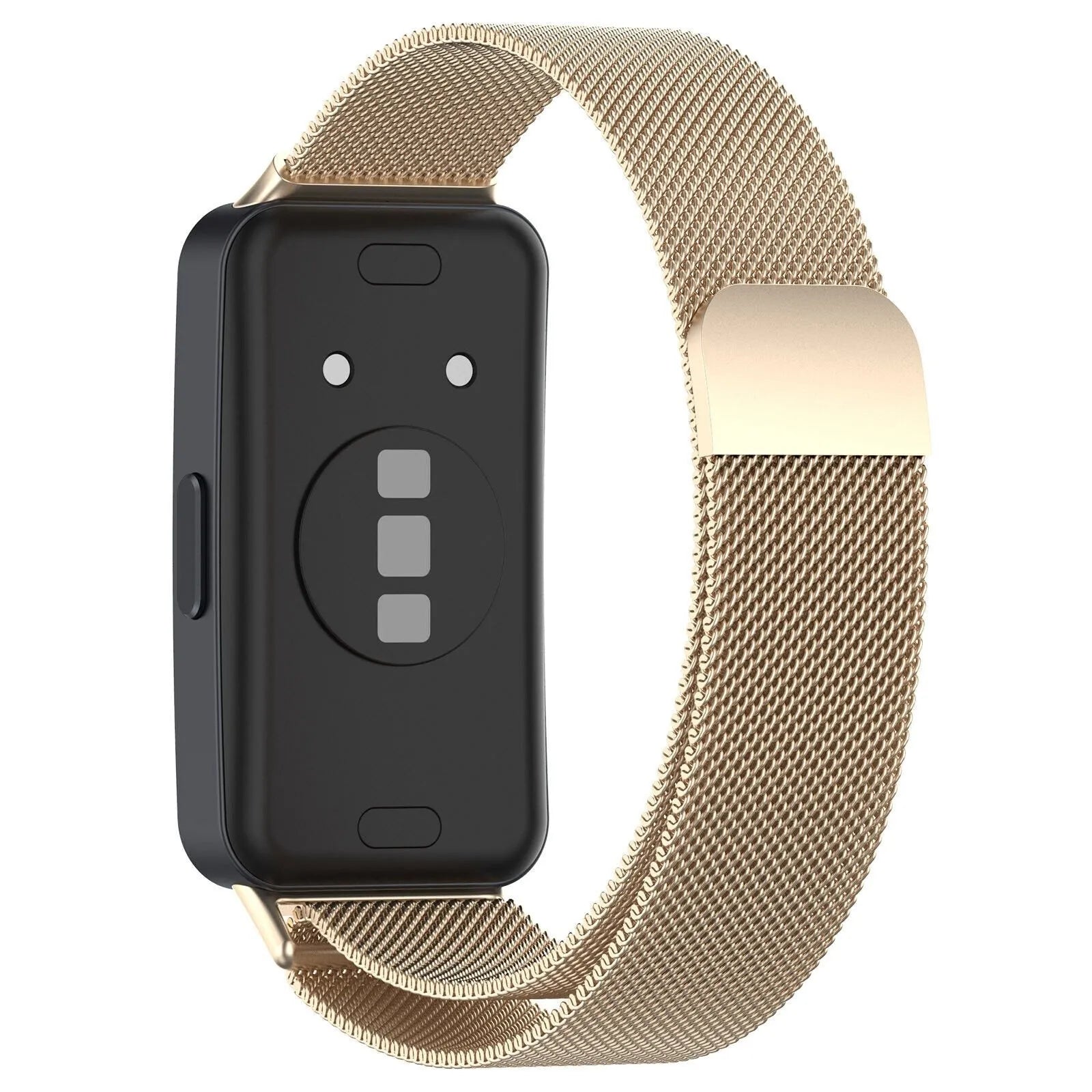 Milanese Strap, champagne, on a watch, 3/4 rear view