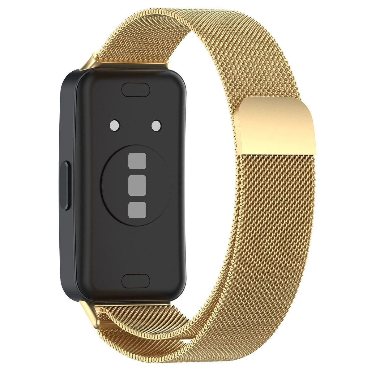 Milanese Strap, gold, on a watch, 3/4 rear view